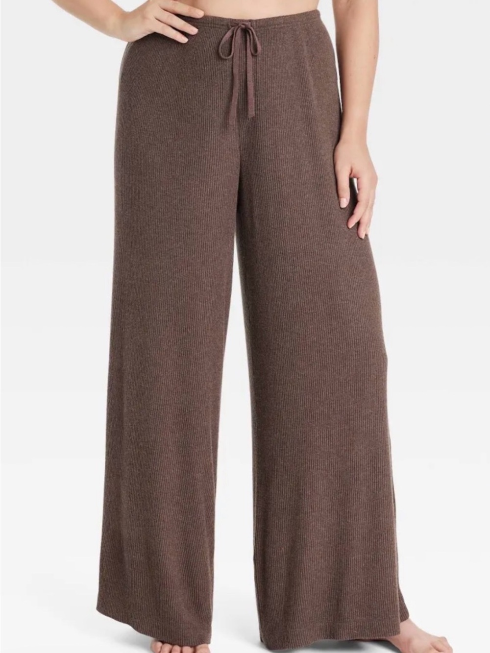 Auden Women's Auden Cozy Ribbed Wide Leg Pants Auden Brown Size 2X